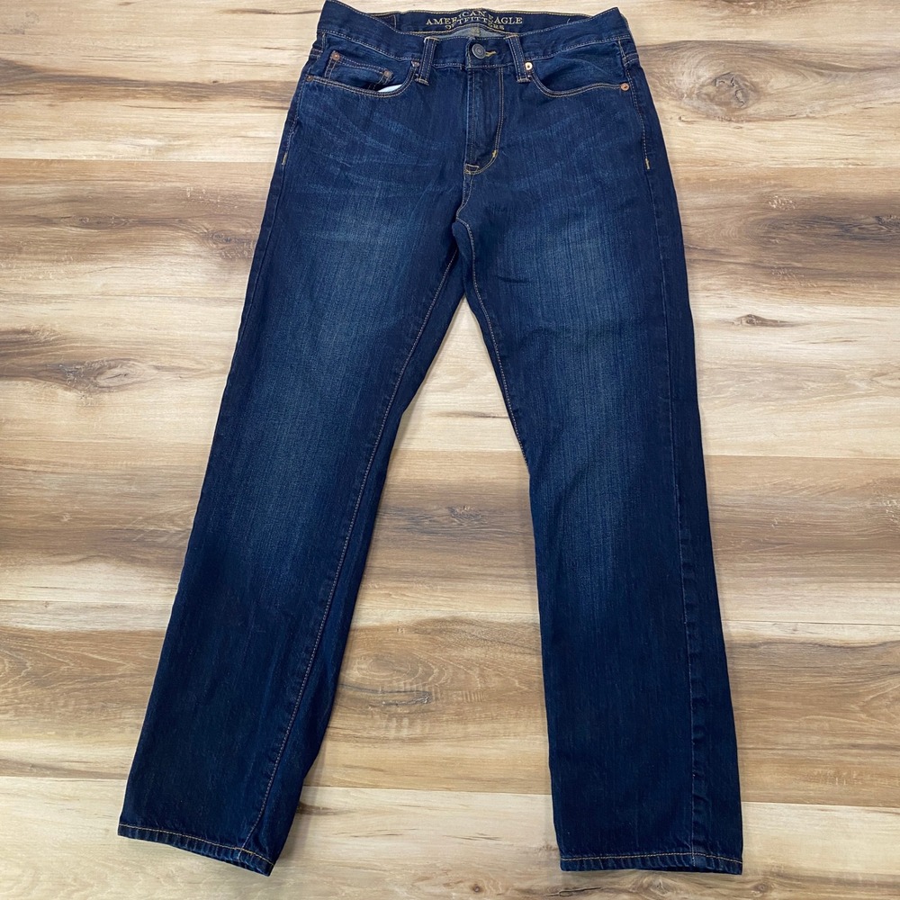 American Eagle Jeans 30/30 Slim Straight Cotton Denim Dark Wash Blue Indigo